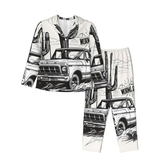 Sikiie Vintage Cactus Pickup Pajamas for Women Set, Womens Pajama Sets, Lounge Sets for Women, 2pjs for Women-Small