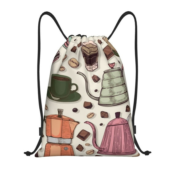 Sikiie Vintage Coffee Drawstring Backpack Drawstring Bags, Draw String Back Bag for Sports, Gym, Travel, Swimming, Beach-Small