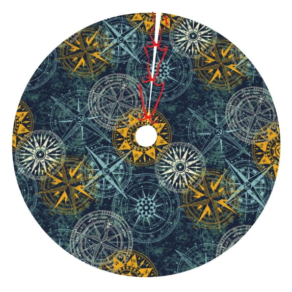 Sikiie Vintage Compass 30-48 inches {designName} Print Christmas Tree Skirt Snowman Xmas Tree Skirt with Edge Christmas Decorations for Holiday Party36"