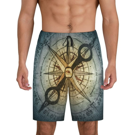 Sikiie Vintage Compass Mens Pajama Shorts, Lightweight Lounge Pant with Pockets Soft Sleep Pj Shorts for Men4X-Large