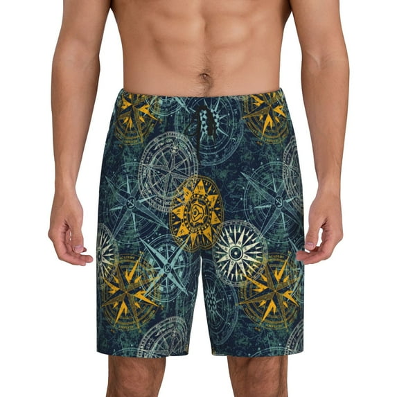 Sikiie Vintage Compass Mens Pajama Shorts, Lightweight Lounge Pant with Pockets Soft Sleep Pj Shorts for Men