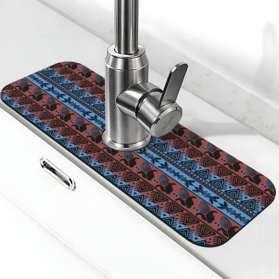 Sikiie Vintage Corn Pattern in Red Blue Splash Guard for Sink Faucet-1 PC Super Absorbent Fast Drying Mat Sink Gadgets-Splash Guard for Kitchen, Sink Mat