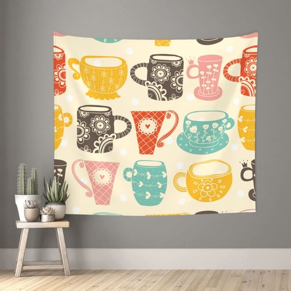 Sikiie Vintage Cup tapestry wall hanging home decor for bedrooms, living rooms, dorms 60x51in