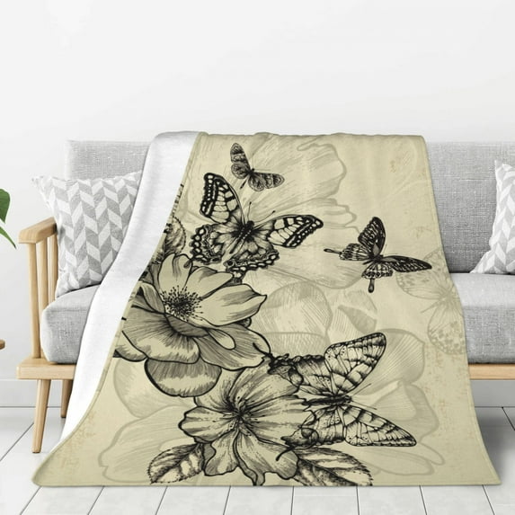Sikiie Vintage Floral Cozy Flannel Fleece Throw Blanket: Lightweight & Thick for All Seasons - Perfect for Women, Men, & Kids"80"x60"