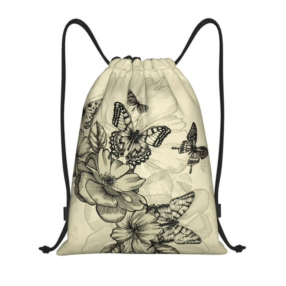 Sikiie Vintage Floral Drawstring Backpack Drawstring Bags, Draw String Back Bag for Sports, Gym, Travel, Swimming, Beach-Medium