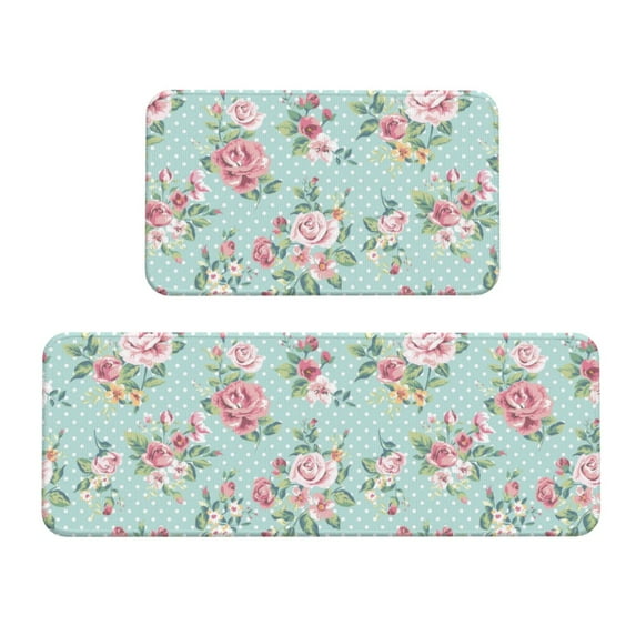 Sikiie Vintage Floral Kitchen Mat 2 PCS Cushioned Kitchen Rug, Waterproof Non-Slip Kitchen Mats for Kitchen, Floor Home, Sink, Laundry