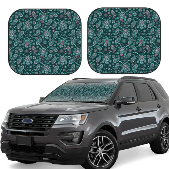 Sikiie Vintage Floral Print Foldable Car Windshield Sun Visor, Car Window Sunshade Suitable for Sedan, SUV and Truck Car Accessories-Medium