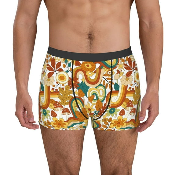 Sikiie Vintage Floral Print Men's Boxer Briefs, Elastic Waistband Boxer Briefs Leggings-Small