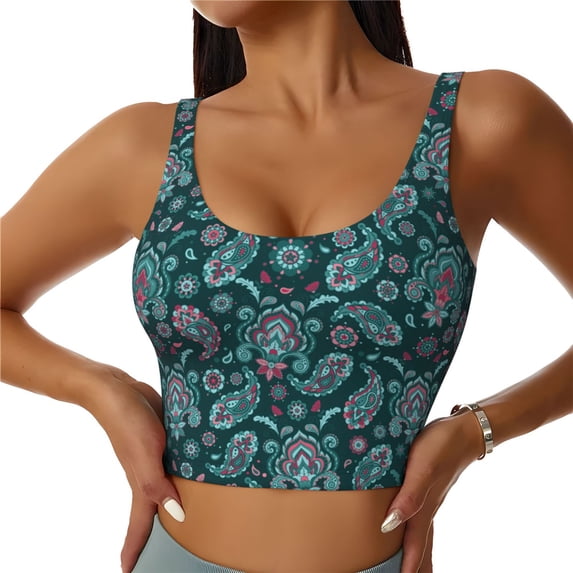 Sikiie Vintage Floral Print Strappy Sports Bra for Women Padded Push Up Sports Bra Athletic Running Sports Bra Workout Bra Yoga Bra