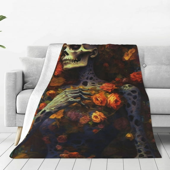 Sikiie Vintage Floral Skull Ultra-Soft Micro flannel Blanket Luxury All Seasons Warm Blanket for Bedding Sofa and Travel (4 sizes)-50"x40"