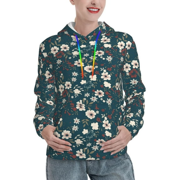 Sikiie Vintage Floral Women's Casual Hoodies Long Sleeve Lightweight Pullover Tops Loose Sweatshirt-X-Large