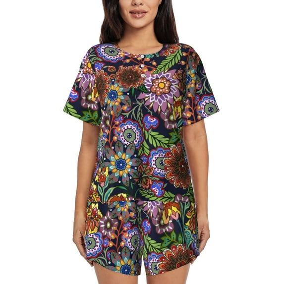 Sikiie Vintage Floral Womens Pajama Sets Short Sleeve Top With Pants Sleepwear 2 Piece Lounge SetX-Large