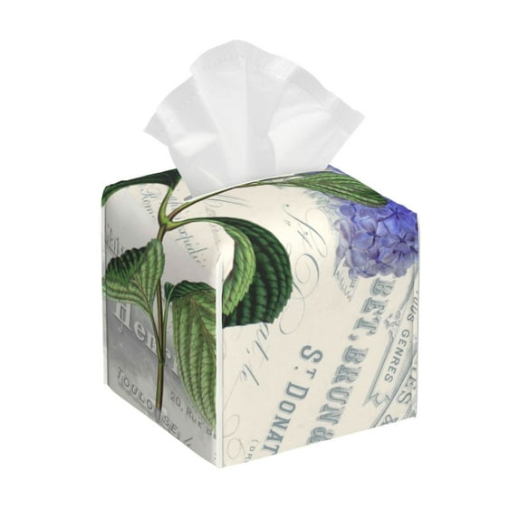 Sikiie Vintage Flower Leather Tissue Box Cover Square, tissue box holder, Tissue Box with Bottom Belt-5.2”x5.2”x5.2”