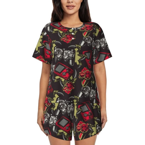 Sikiie Vintage Gaming Womens Pajama Sets Short Sleeve Top With Pants Sleepwear 2 Piece Lounge SetSmall