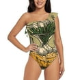 thumbnail image 1 of Sikiie Vintage Garlic Bread Illustration Print Women One Piece Swimsuits Tummy Control One Shoulder Bathing Suits Ruffle Swimwear, From S to XXL-XX-Large, 1 of 6