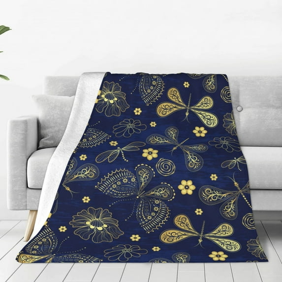 Sikiie Vintage Golden Butterfly Ultra-Soft Micro flannel Blanket Luxury All Seasons Warm Blanket for Bedding Sofa and Travel (4 sizes)-80"x60"