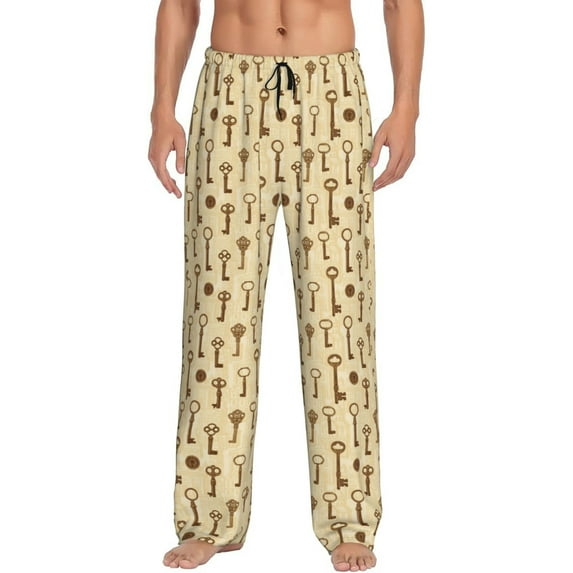 Sikiie Vintage Keys Pajama Pants Men, PJ Bottoms, Sleep & Lounge Pants-Medium