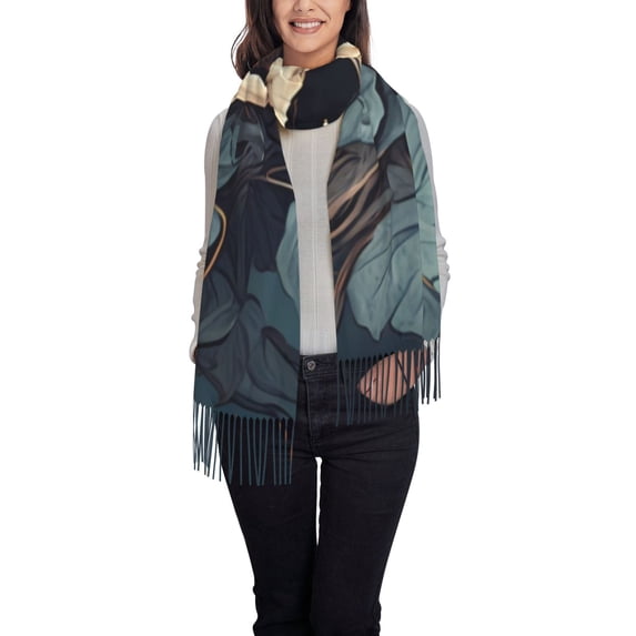 Sikiie Vintage Leaf Flower Skull Shawl Wraps Big Scarf Tassel Fall Winter Thick Scarf Warm Shawl Women Fall Gifts
