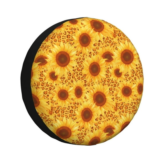 Sikiie Vintage Leopard Print Sunflower PVC Leather Spare Tire Wheel Cover Spare Tire Cover, for Car Truck SUV Camper Trailer Universal Fit(14-17in)-16 inch