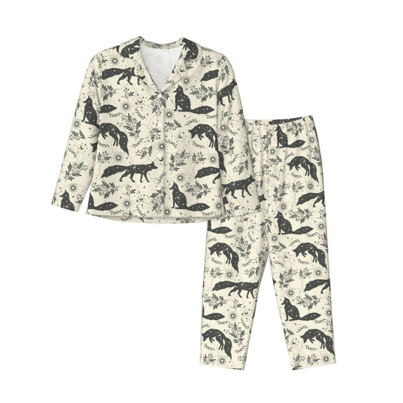 Sikiie Vintage Moon Fox Pajamas for Women Set, Womens Pajama Sets, Lounge Sets for Women, 2pjs for Women-X-Large