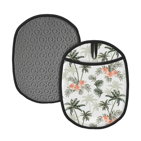 Sikiie Vintage Palm Trees Silicone Pot Holders, Oven Mitts Heat Resistant Hot Pads, Non Slip Pot Holder for Kitchen Baking and Cooking 9.4 x 7.5 Inches