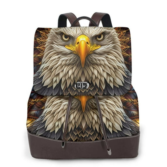 Sikiie Vintage Pattern Bald Eagle Women Genuine Leather Backpack Fashion Rucksack Daypack Leather Casual Travel Backpacks for Women