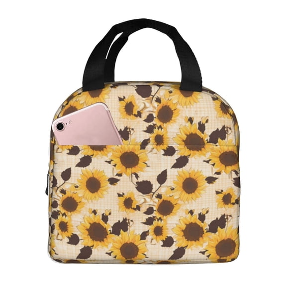 Sikiie Vintage Plaid Cute Sunflower Lunch Bag for Women & Men Adult Insulated Lunch Box, Food Lunch Containers Lunch Tote Bags for Work, Travel, Outdoor