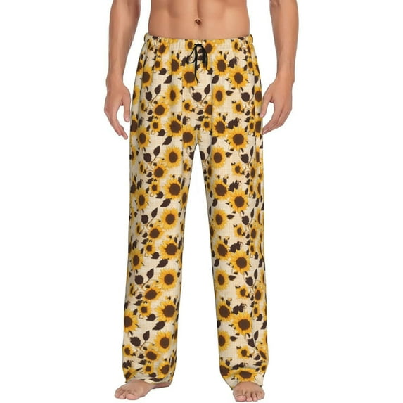 Sikiie Vintage Plaid Cute Sunflower Mens Pajama Pants Sleep & Lounge Pants, PJ Bottoms With elastic waistb and Pockets X-Large