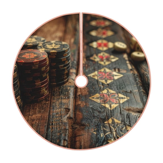 Sikiie Vintage Poker Chips Christmas Tree Skirt, Christmas Tree Decorations, Christmas Decor, Tree Mat Decoration(30-48IN)-36"