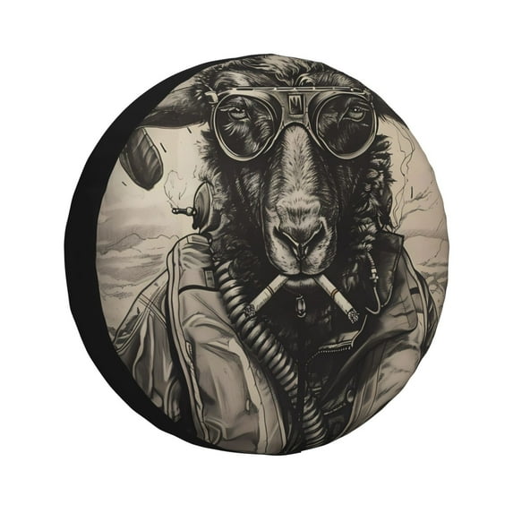 Sikiie Vintage Ram Pilot PVC Leather Spare Tire Wheel Cover Spare Tire Cover, for Car Truck SUV Camper Trailer Universal Fit(14-17in)-17 inch