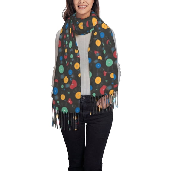 Sikiie Vintage Records Shawl Wraps Big Scarf Tassel Fall Winter Thick Scarf Warm Shawl Women Fall Gifts