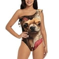 thumbnail image 1 of Sikiie Vintage Red Flower Chihuahua Print Women One Piece Swimsuits Tummy Control One Shoulder Bathing Suits Ruffle Swimwear, From S to XXL-Medium, 1 of 6