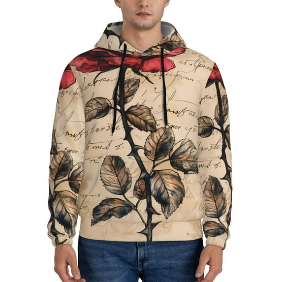 Sikiie Vintage Rose Botanical Art Men's Hoodie, Essentials Hoodie, Sweatshirt, Pullover Hooded Sweatshirt for Men-4X-Large