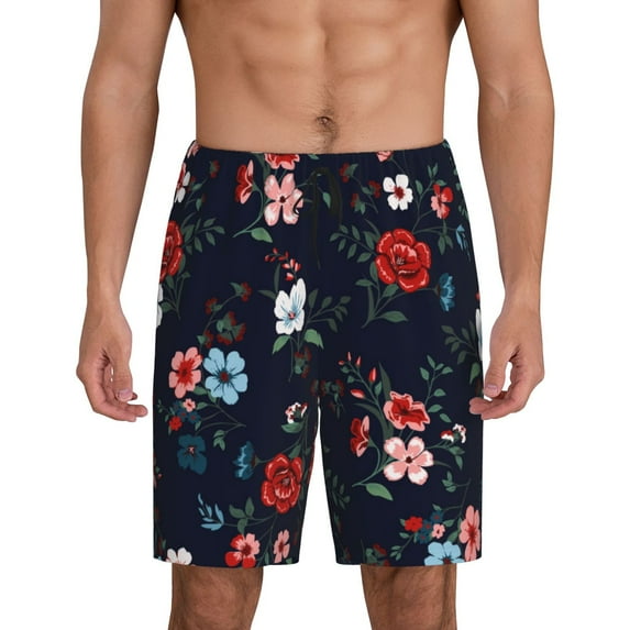 Sikiie Vintage Rose Mens Pajama Shorts, Lightweight Lounge Pant with Pockets Soft Sleep Pj Shorts for Men4X-Large