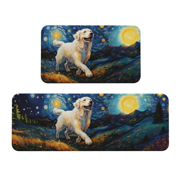 Sikiie Vintage Starry Sky Labrador A Kitchen Mat 2 PCS Cushioned Kitchen Rug, Waterproof Non-Slip Kitchen Mats for Kitchen, Floor Home, Sink, Laundry