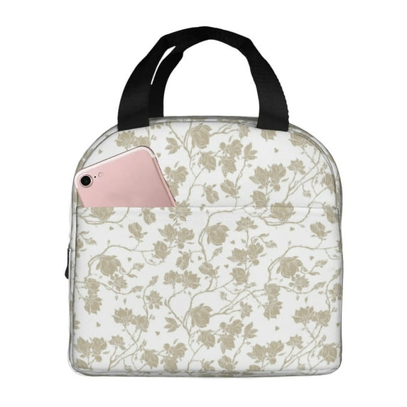 Sikiie Vintage Stylized White Color Lunch Bag for Women & Men Adult Insulated Lunch Box, Food Lunch Containers Lunch Tote Bags for Work, Travel, Outdoor