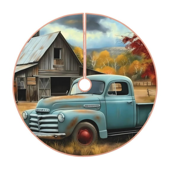 Sikiie Vintage Truck Farm Scene Christmas Tree Skirt, Christmas Tree Decorations, Christmas Decor, Tree Mat Decoration(30-48IN)-36"