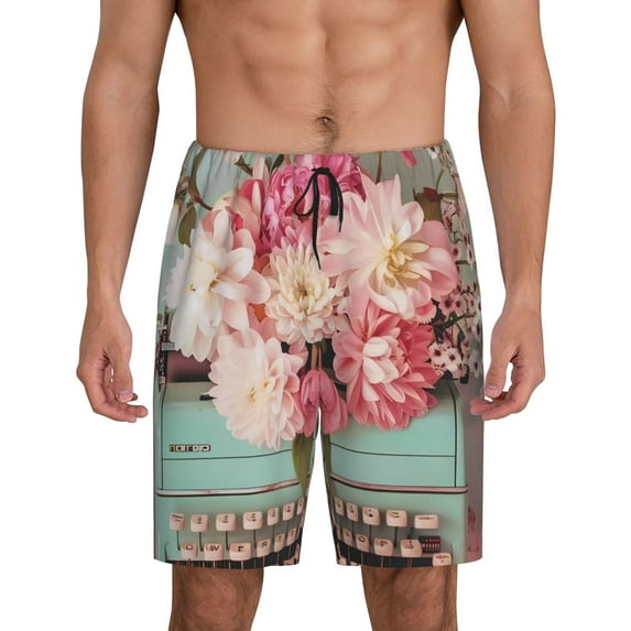Sikiie Vintage Typewriter Floral Mens Pajama Shorts, Lounge Pant, Men's shorts,Sleep Pj Shorts for Men-XX-Large