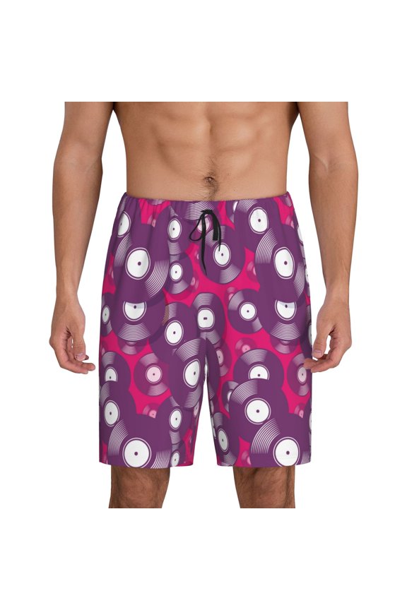 Vintage Vinyl Record Mens Pajama Shorts, Lightweight Lounge Pant with Pockets Soft Sleep Pj Shorts for MenMedium