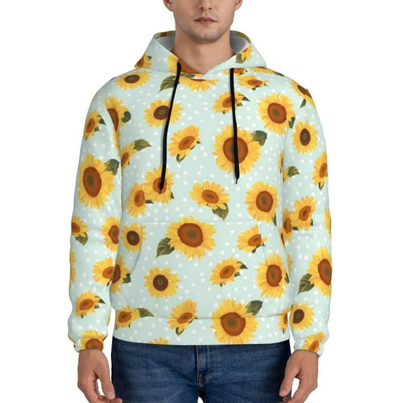 Sikiie Vintage White Polka Dot Sunflower Men's Hoodie, Essentials Hoodie, Sweatshirt, Pullover Hooded Sweatshirt for Men-X-Large