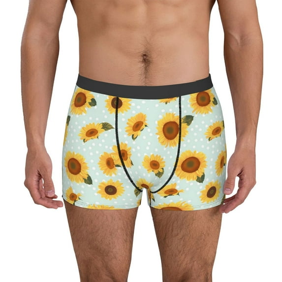 Sikiie Vintage White Polka Dot Sunflower Print Men's Boxer Briefs, Elastic Waistband Boxer Briefs Leggings-XX-Large