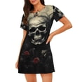thumbnail image 1 of Sikiie Vintage Winged Rose Skull Print Women's Short-sleeved Nightdress, Round Neck Pullover Nightdress Pajamas Summer Home Wear, 1 of 6