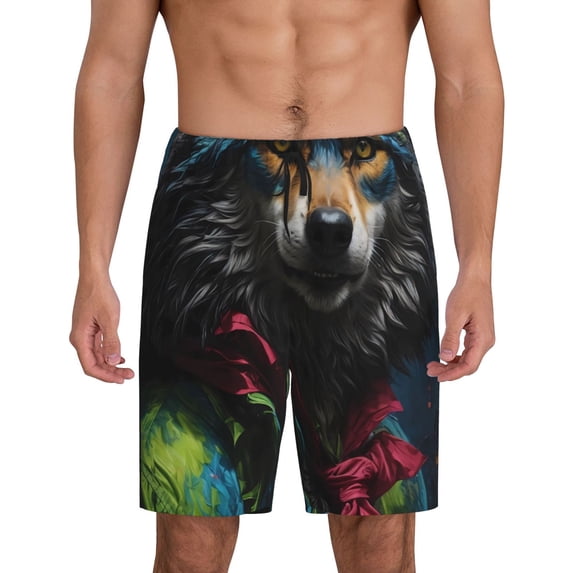 Sikiie Vintage Wolf Warrior Mens Pajama Shorts, Lightweight Lounge Pant with Pockets Soft Sleep Pj Shorts for MenLarge