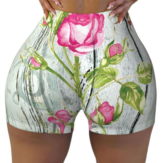 Sikiie Vintage Wood Background with Floral Print Workout Shorts Women Scrunch Butt Gym Shorts Seamless High Waist Tummy Control Yoga Biker Athletic Shorts