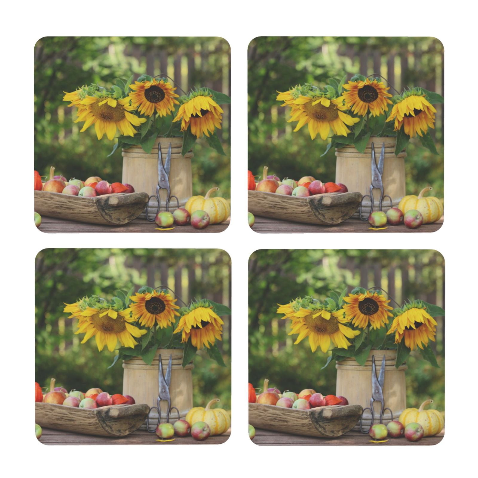 Sikiie Vintage Wooden Bucket MDF Cork Coaster 4 Pcs - Absorbent ...