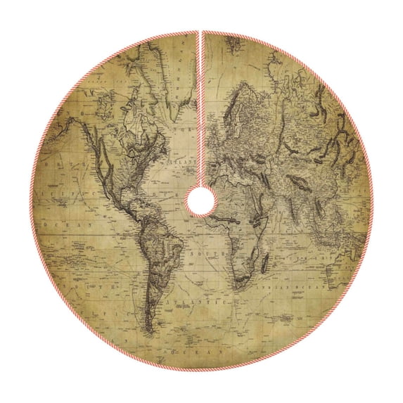 Sikiie Vintage World Map Nativity Christmas Tree Skirt, Jesus Christian Winter Holiday Tree Mat Decoration(30-48IN)48"