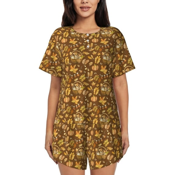 Sikiie Vintage fall harvest basket Womens Pajama Sets Short Sleeve Top With Pants Sleepwear 2 Piece Lounge Set-3X-Large