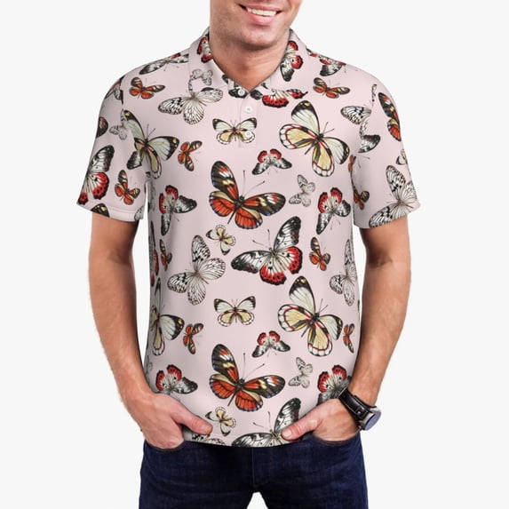 Sikiie Vintage flowers Print Men's Short-sleeved POLO Shirts, Button-down Shirts and T-shirts are Suitable for Vacation, Leisure and Business-4X-Large