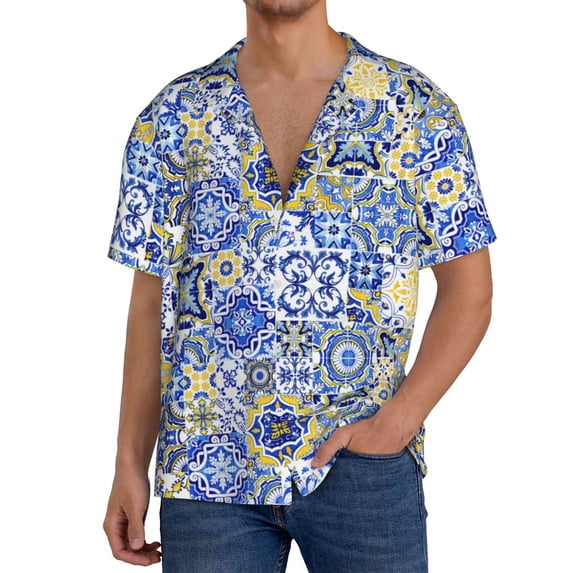 Sikiie Watercolor Artwork Men's Cuban Shirt, Hawaiian Shirts, Business Casual Button Down Shirts, Short Sleeve Shirt-XX-Large