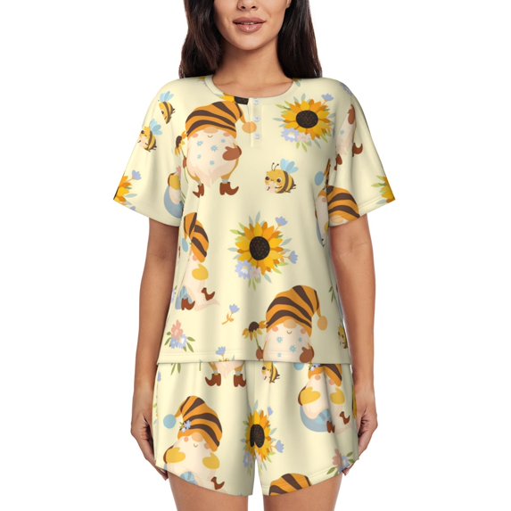 Sikiie Watercolor Bee Honey Honeycomb Bee Womens Pajama Sets Short Sleeve Top With Pants Sleepwear 2 Piece Lounge SetLarge